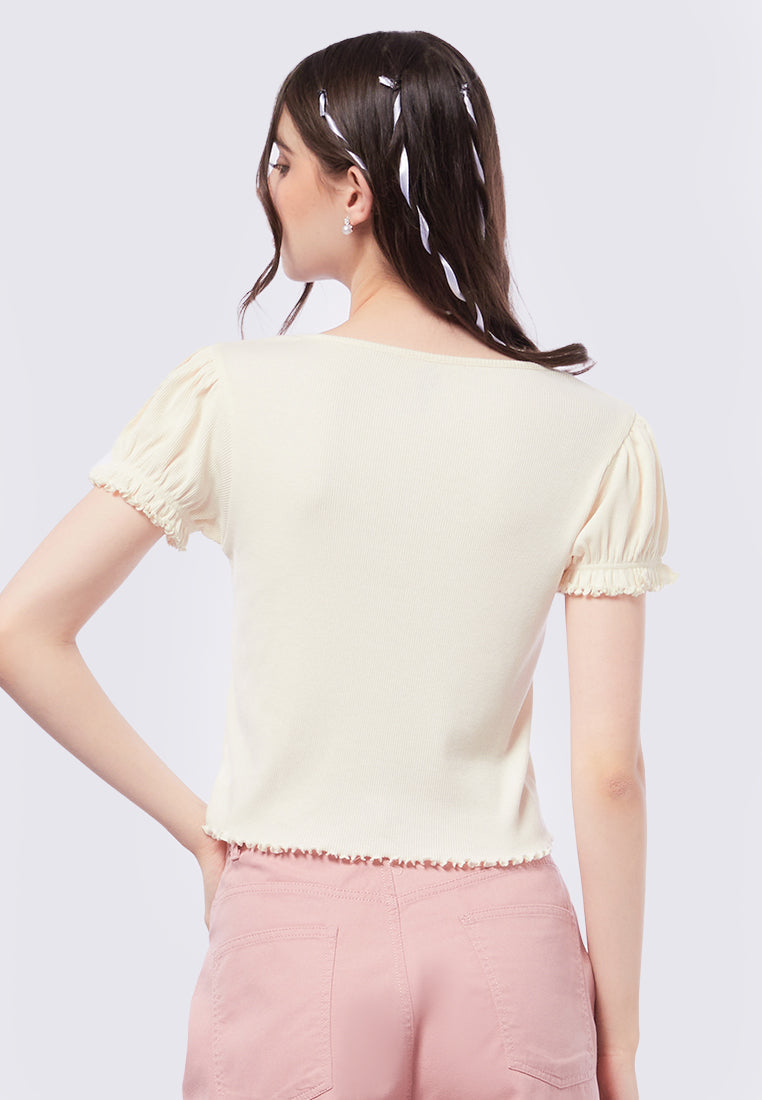 Puff Sleeve V-Neck Rib Top