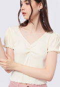 Puff Sleeve V-Neck Rib Top