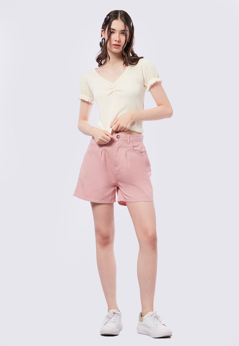 Puff Sleeve V-Neck Rib Top