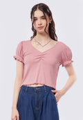 Puff Sleeve V-Neck Rib Top