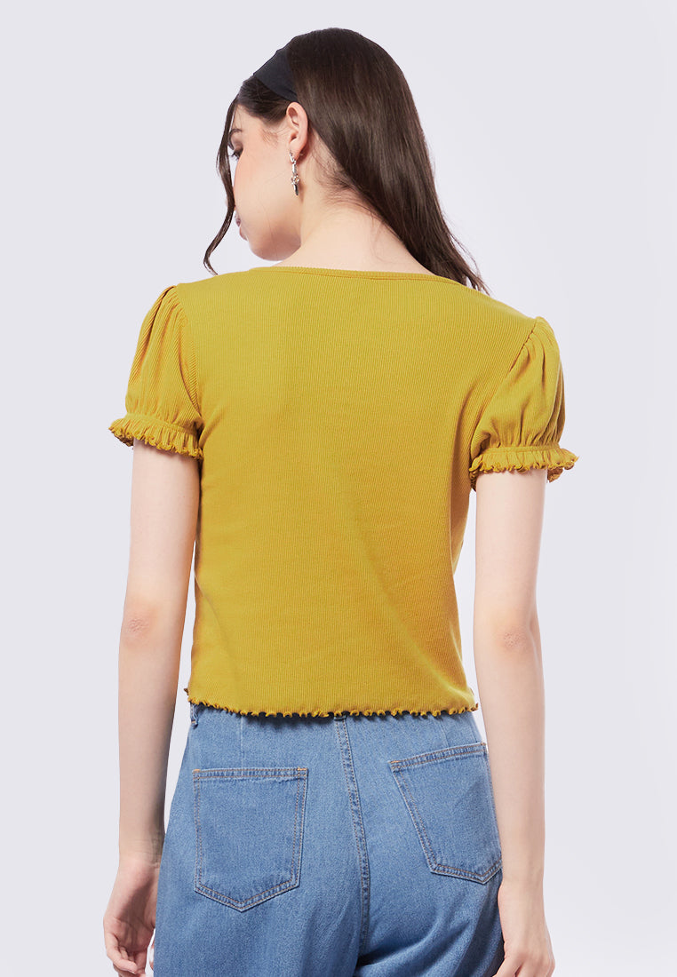 Puff Sleeve V-Neck Rib Top