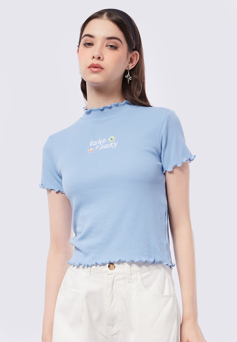 Lettuce Hem Embroidered Top