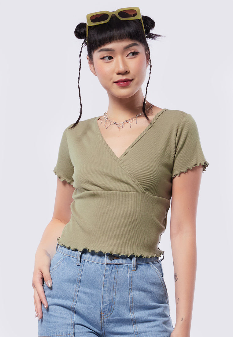 Short Sleeve Wrap Crop Top