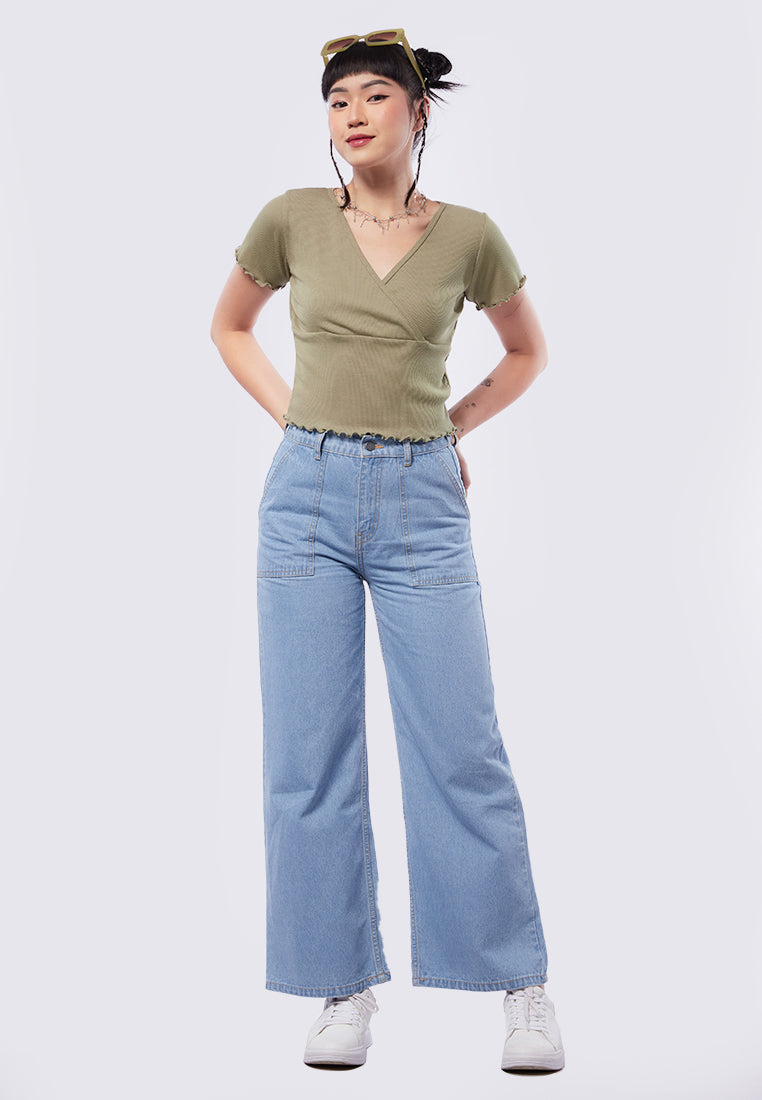 Short Sleeve Wrap Crop Top