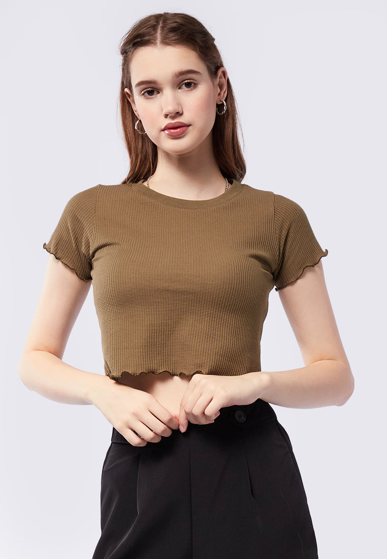 Textured Short Sleeve Crop T-Shirt