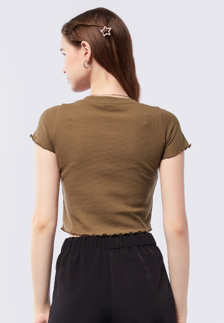 Textured Short Sleeve Crop T-Shirt
