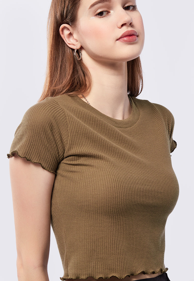 Textured Short Sleeve Crop T-Shirt