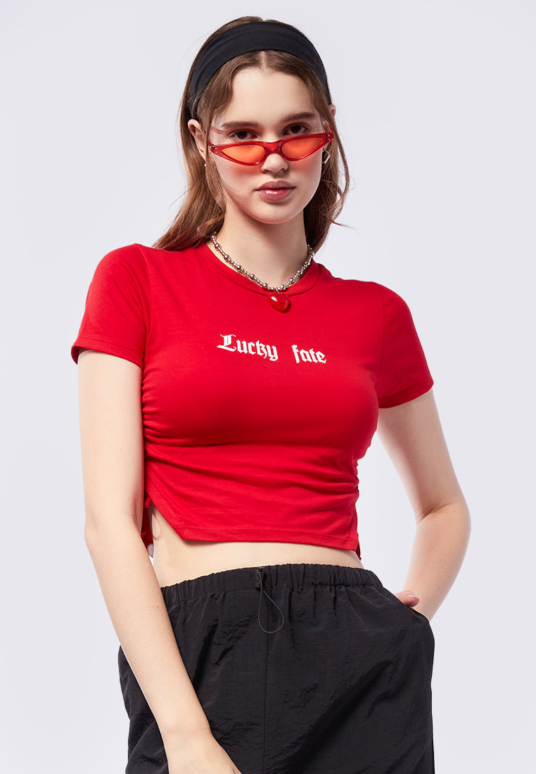 Side Slit Drawstring Graphic T-Shirt