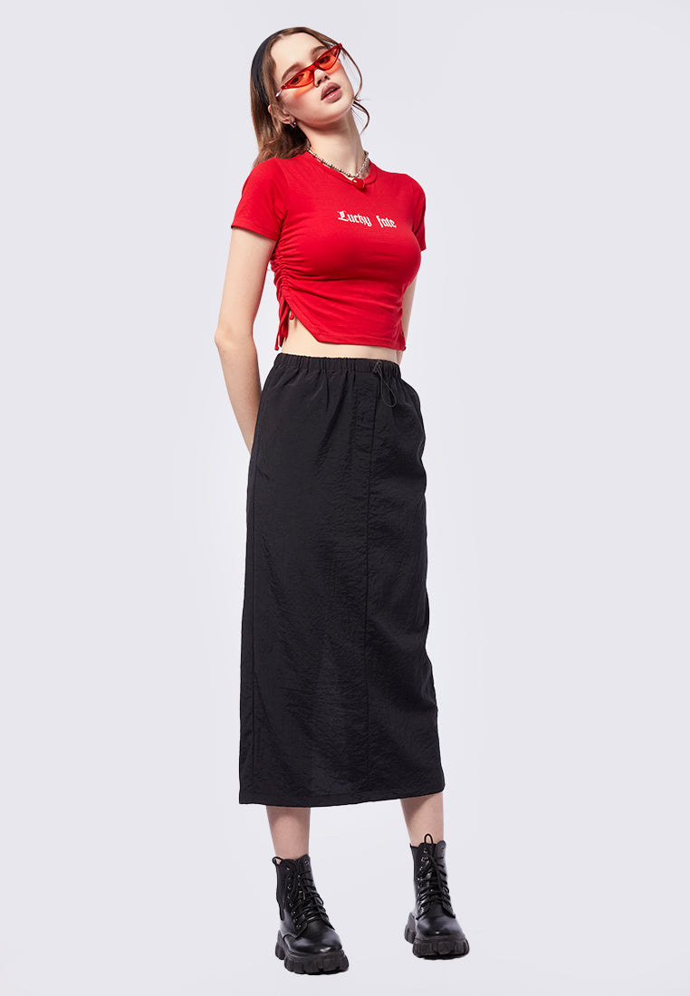 Side Slit Drawstring Graphic T-Shirt