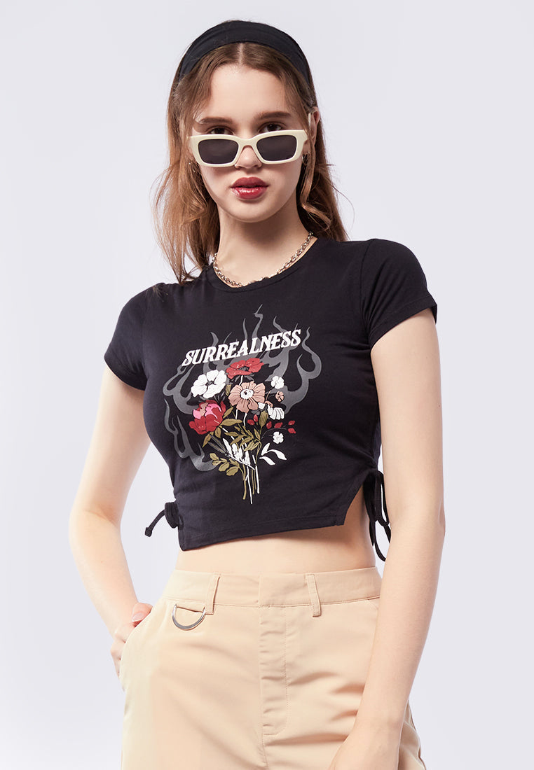Side Slit Drawstring Graphic T-Shirt