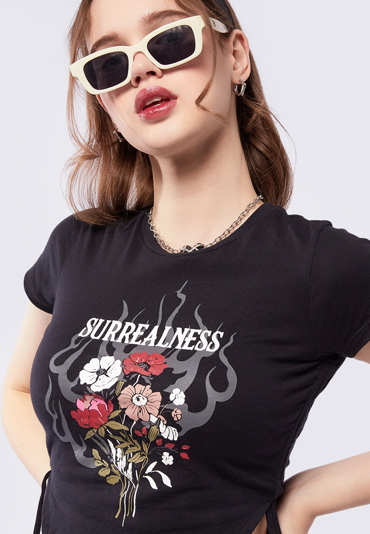 Side Slit Drawstring Graphic T-Shirt
