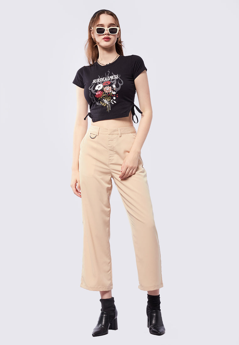 Side Slit Drawstring Graphic T-Shirt