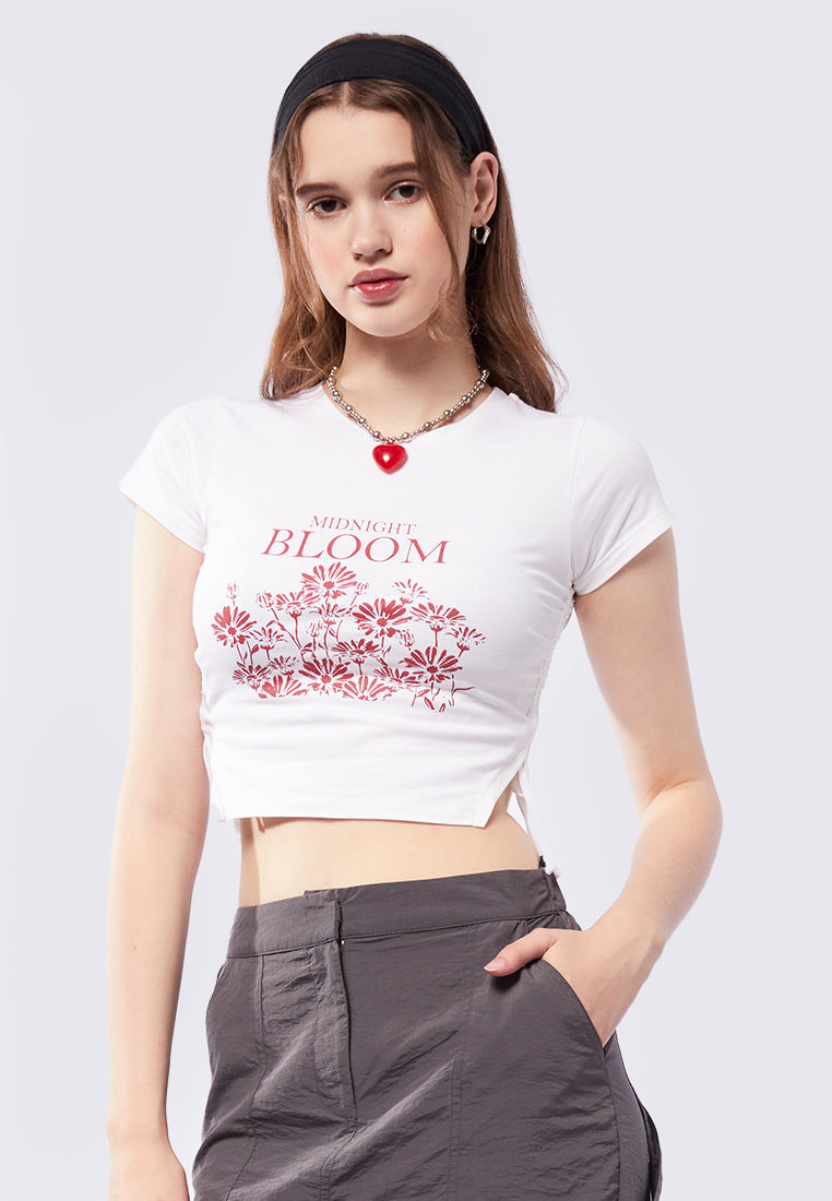 Side Slit Drawstring Graphic T-Shirt