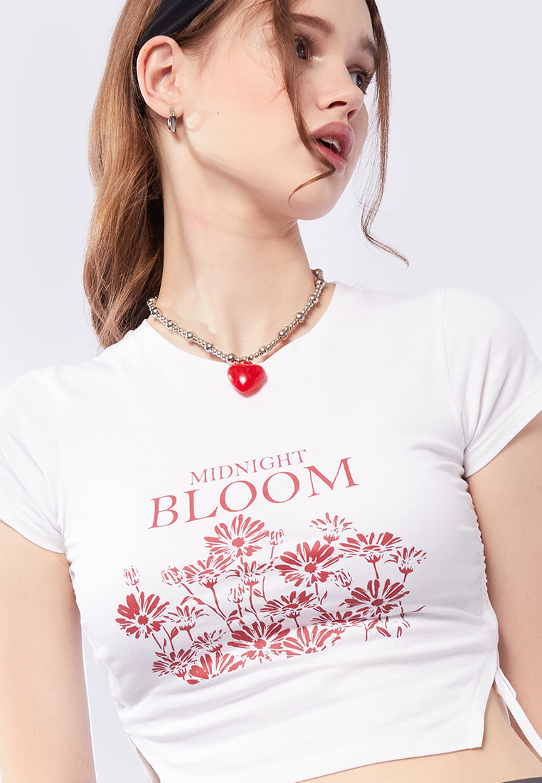 Side Slit Drawstring Graphic T-Shirt