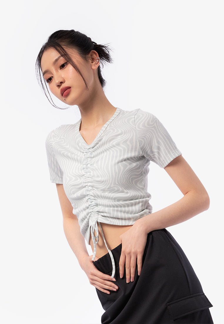 Front Ruched Printed T-Shirt