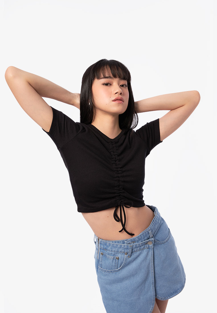 Front Ruched Printed T-Shirt