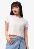 Short Sleeve Waffle Top Off White