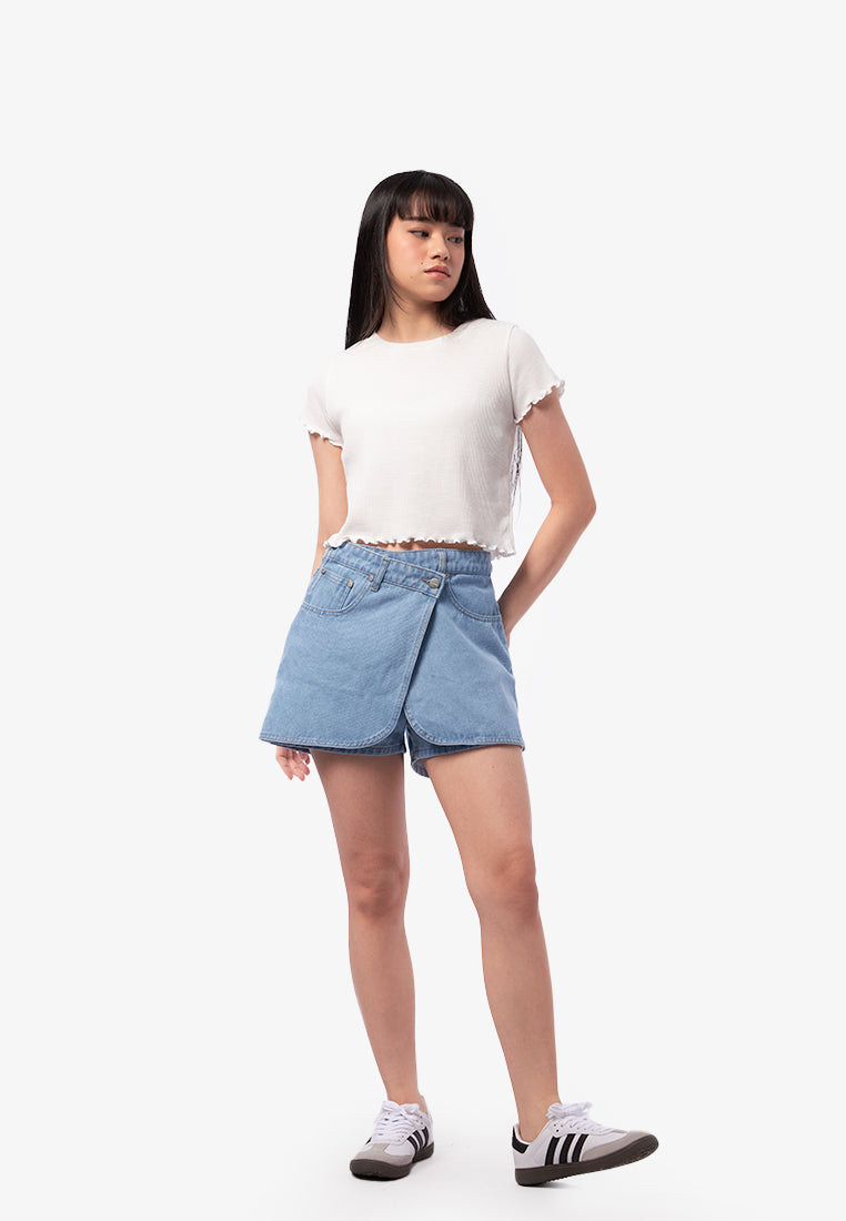 Short Sleeve Waffle Top Off White