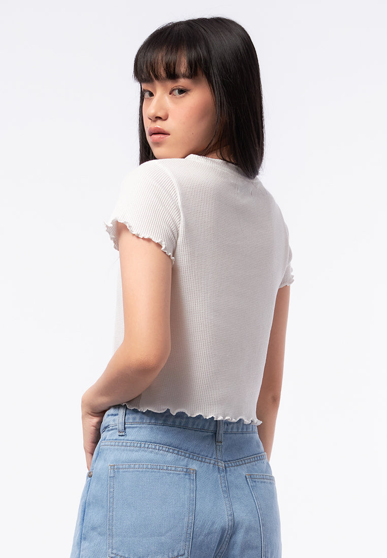 Short Sleeve Waffle Top Off White