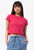 Short Sleeve Waffle Top Fuchsia