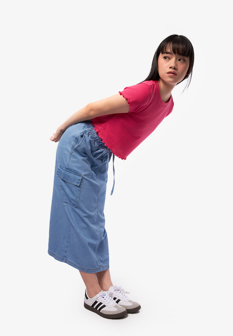 Short Sleeve Waffle Top Fuchsia