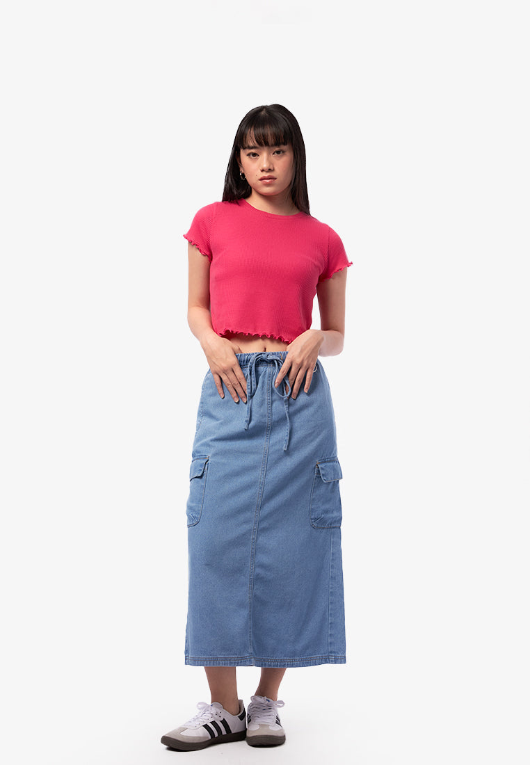 Short Sleeve Waffle Top Fuchsia
