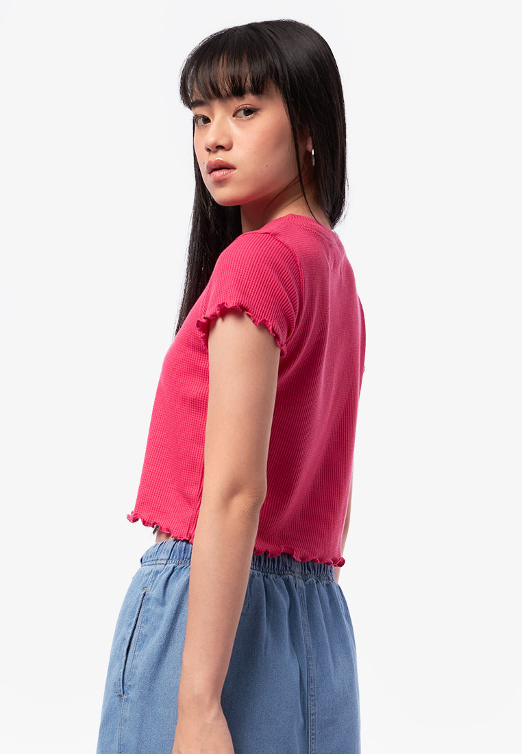 Short Sleeve Waffle Top Fuchsia