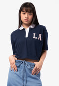Short Sleeve Crop Polo Shirt Navy