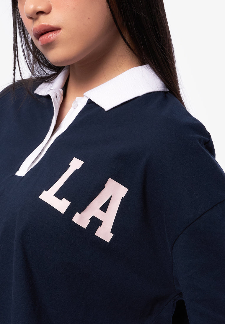 Short Sleeve Crop Polo Shirt Navy
