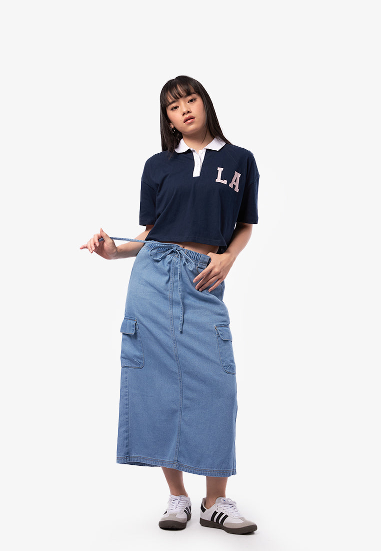 Short Sleeve Crop Polo Shirt Navy