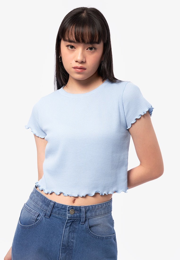Short Sleeve Waffle Top L.Blue