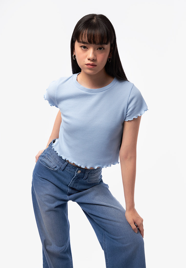 Short Sleeve Waffle Top L.Blue