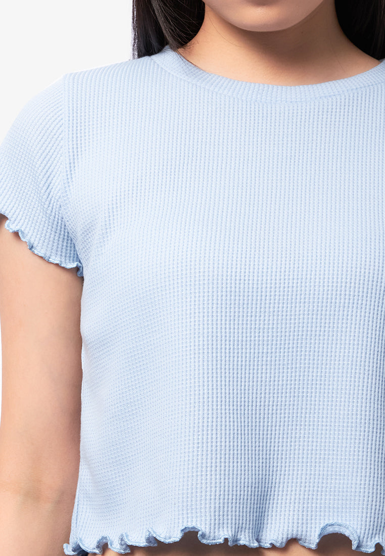Short Sleeve Waffle Top L.Blue