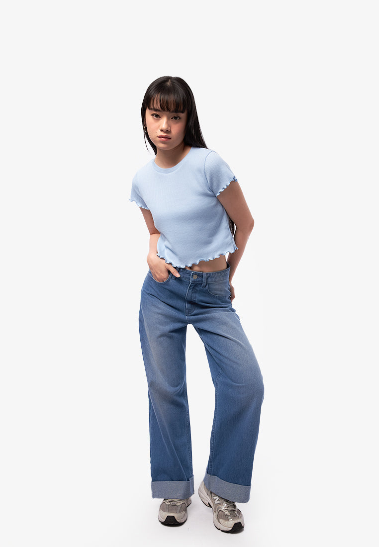 Short Sleeve Waffle Top L.Blue