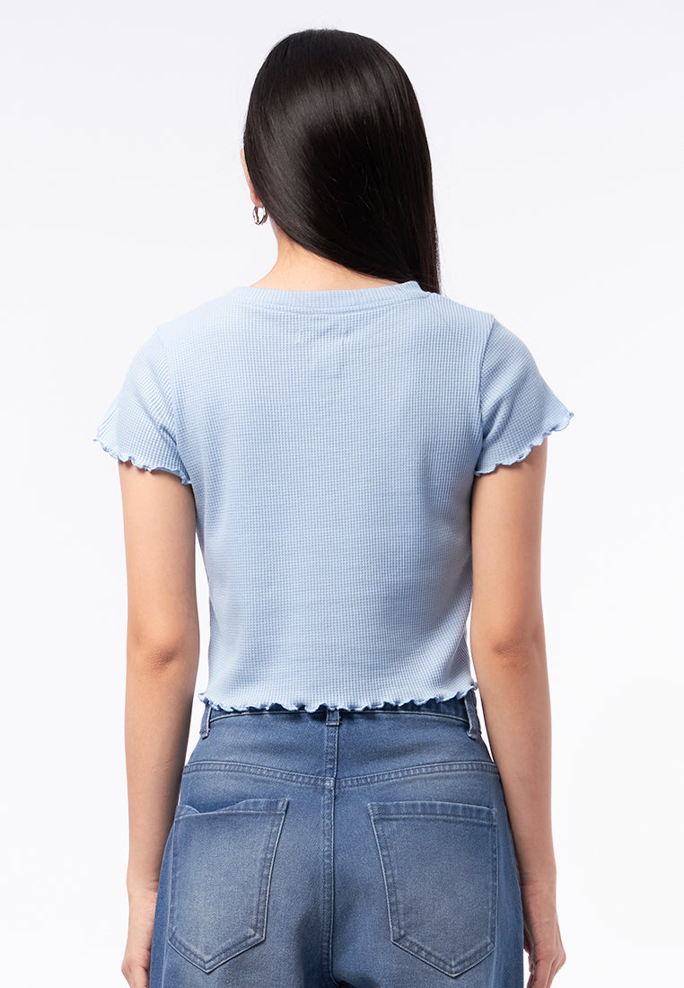 Short Sleeve Waffle Top L.Blue
