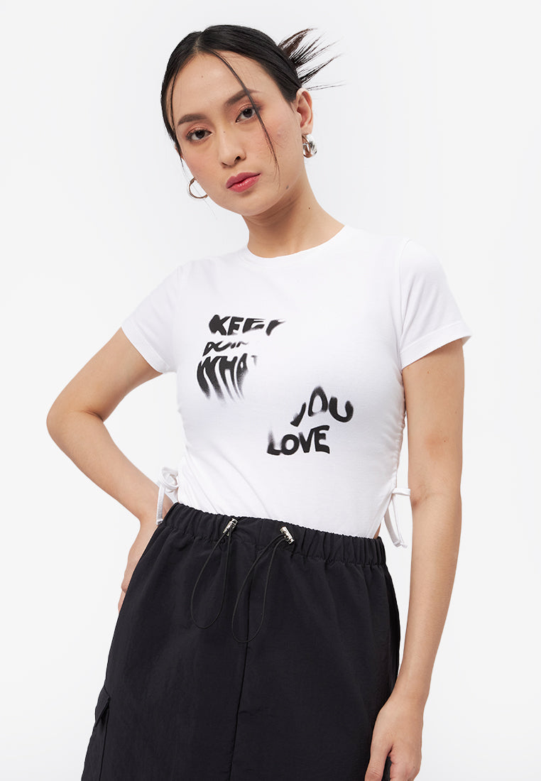Side Ruched Graphic T-Shirt Off White