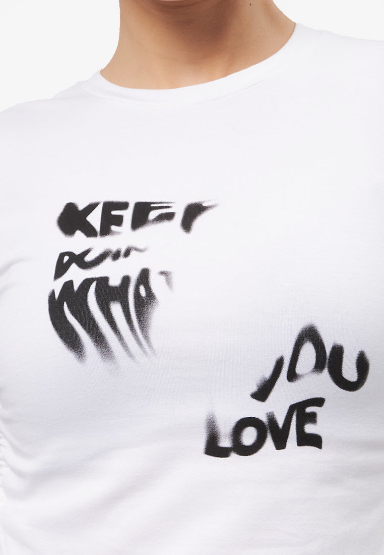 Side Ruched Graphic T-Shirt Off White