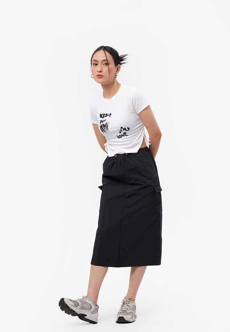 Side Ruched Graphic T-Shirt Off White
