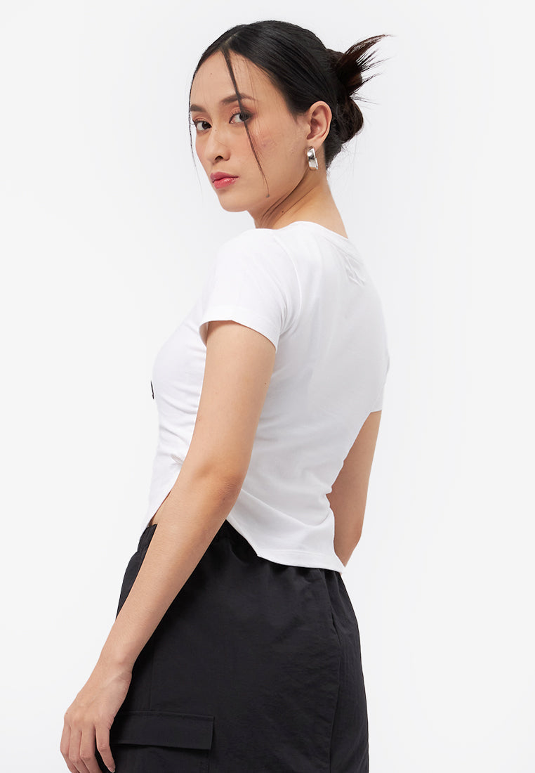 Side Ruched Graphic T-Shirt Off White