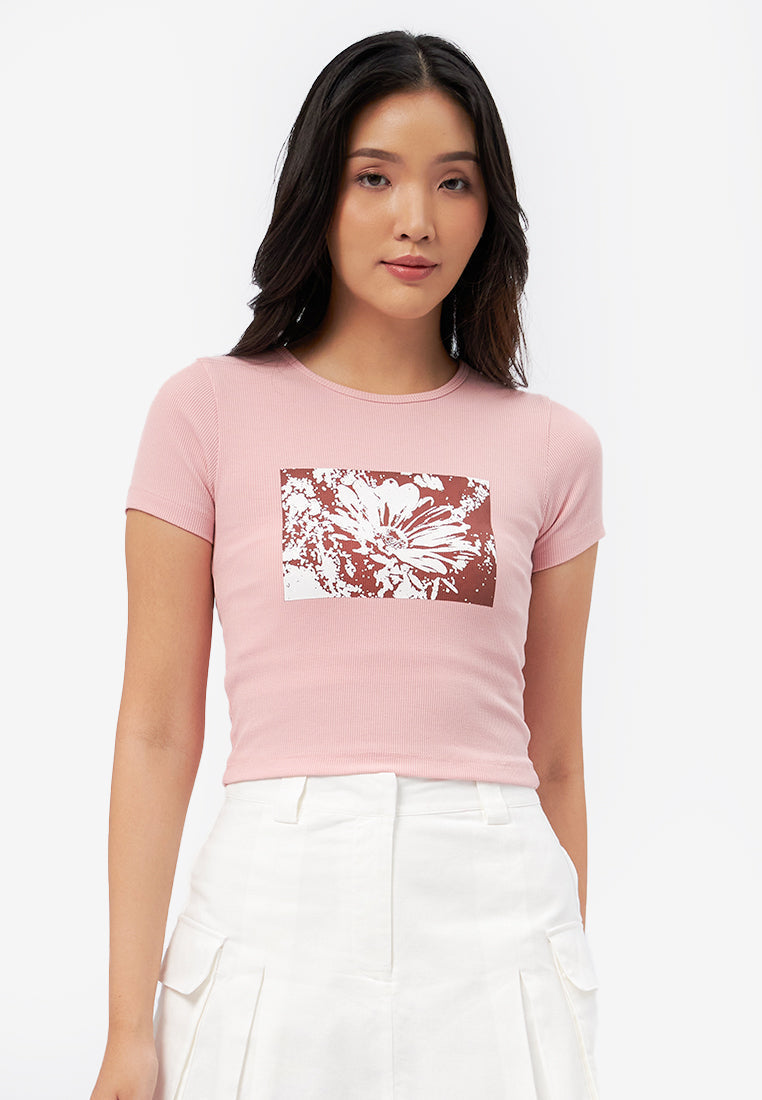 Short Sleeve Graphic Rib T-Shirt L.Pink