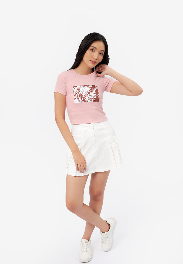 Short Sleeve Graphic Rib T-Shirt L.Pink