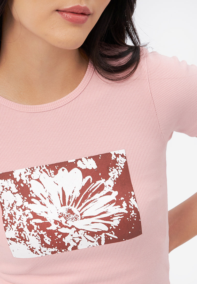 Short Sleeve Graphic Rib T-Shirt L.Pink