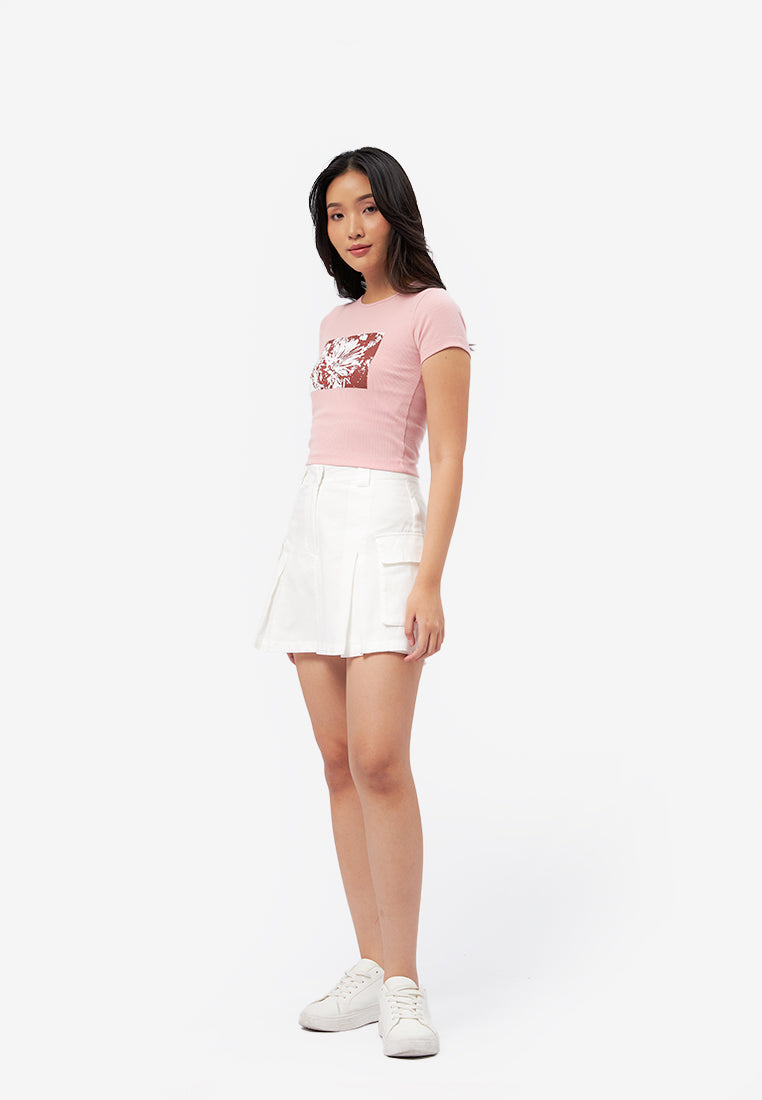 Short Sleeve Graphic Rib T-Shirt L.Pink