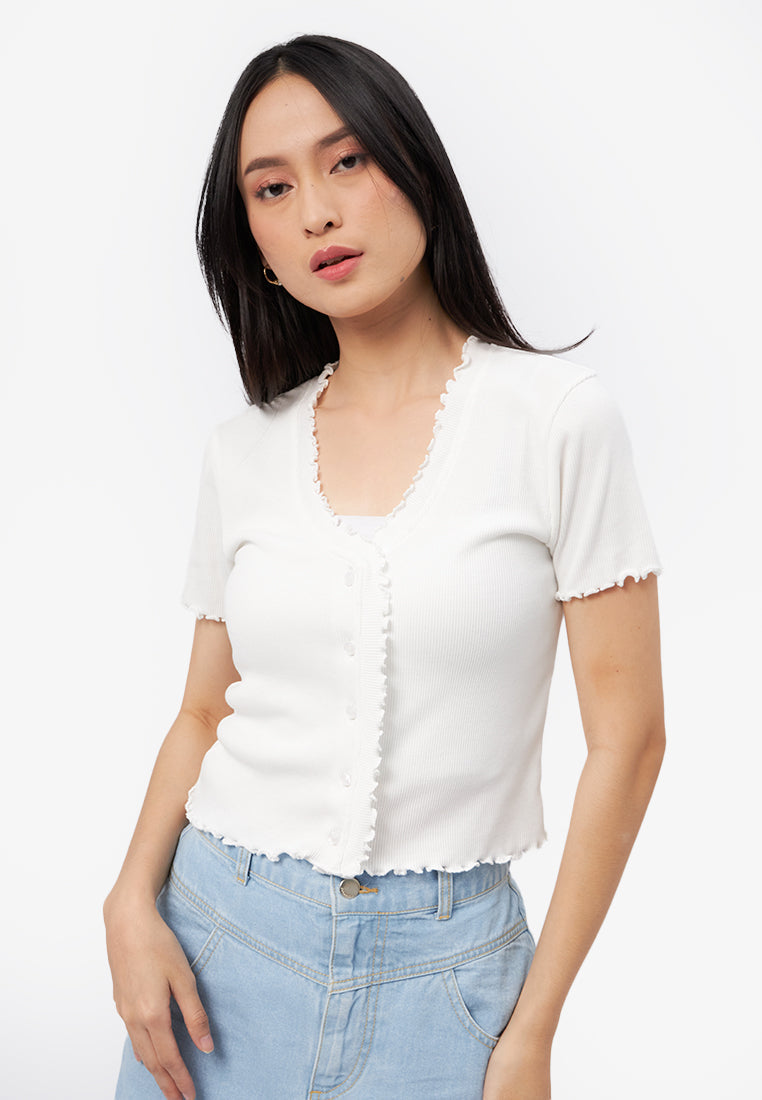 V-Neck Lettuce Rib Top