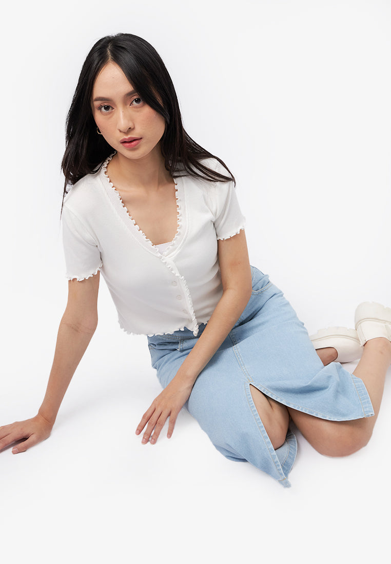V-Neck Lettuce Rib Top