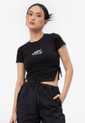 Side Ruched Graphic T-Shirt Black