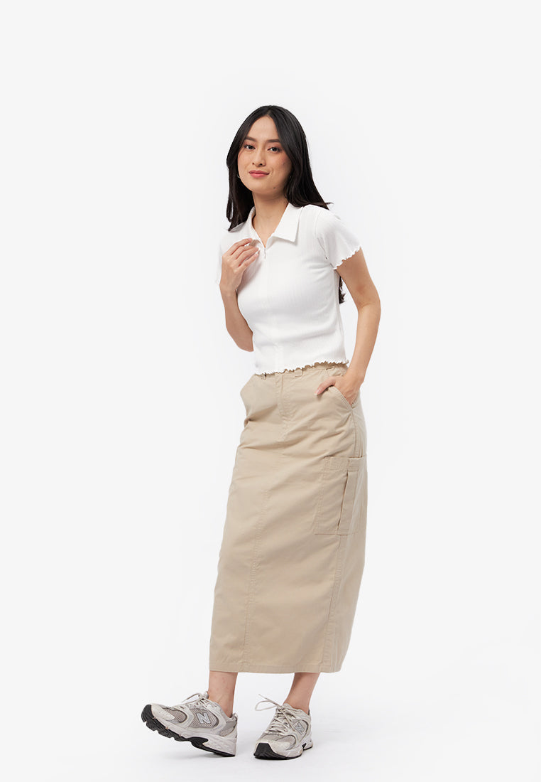 Half Zip Short Sleeve Rib Top Off White