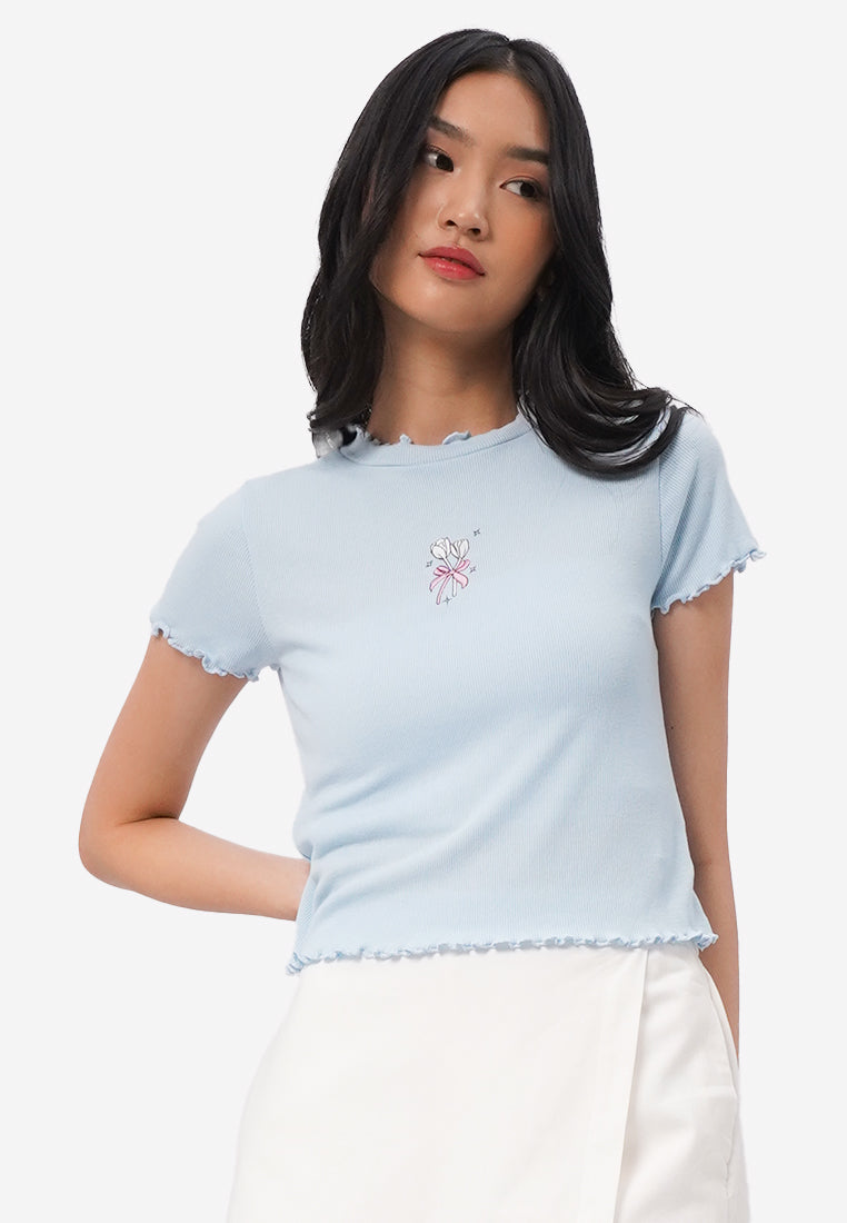 High Neck Lettuce Hem Top L.Blue