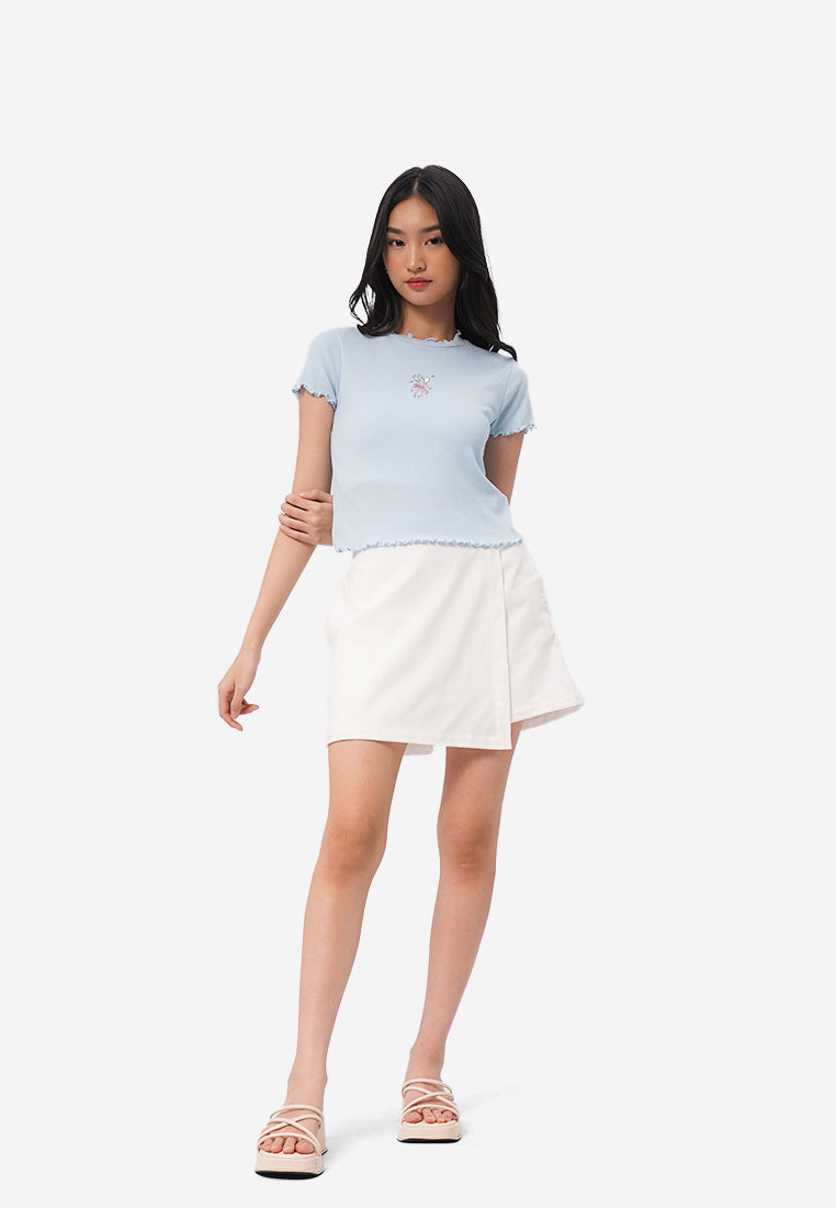 High Neck Lettuce Hem Top L.Blue