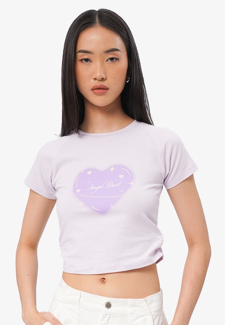 Side Ruched Raglan Graphic T-Shirt Lilac